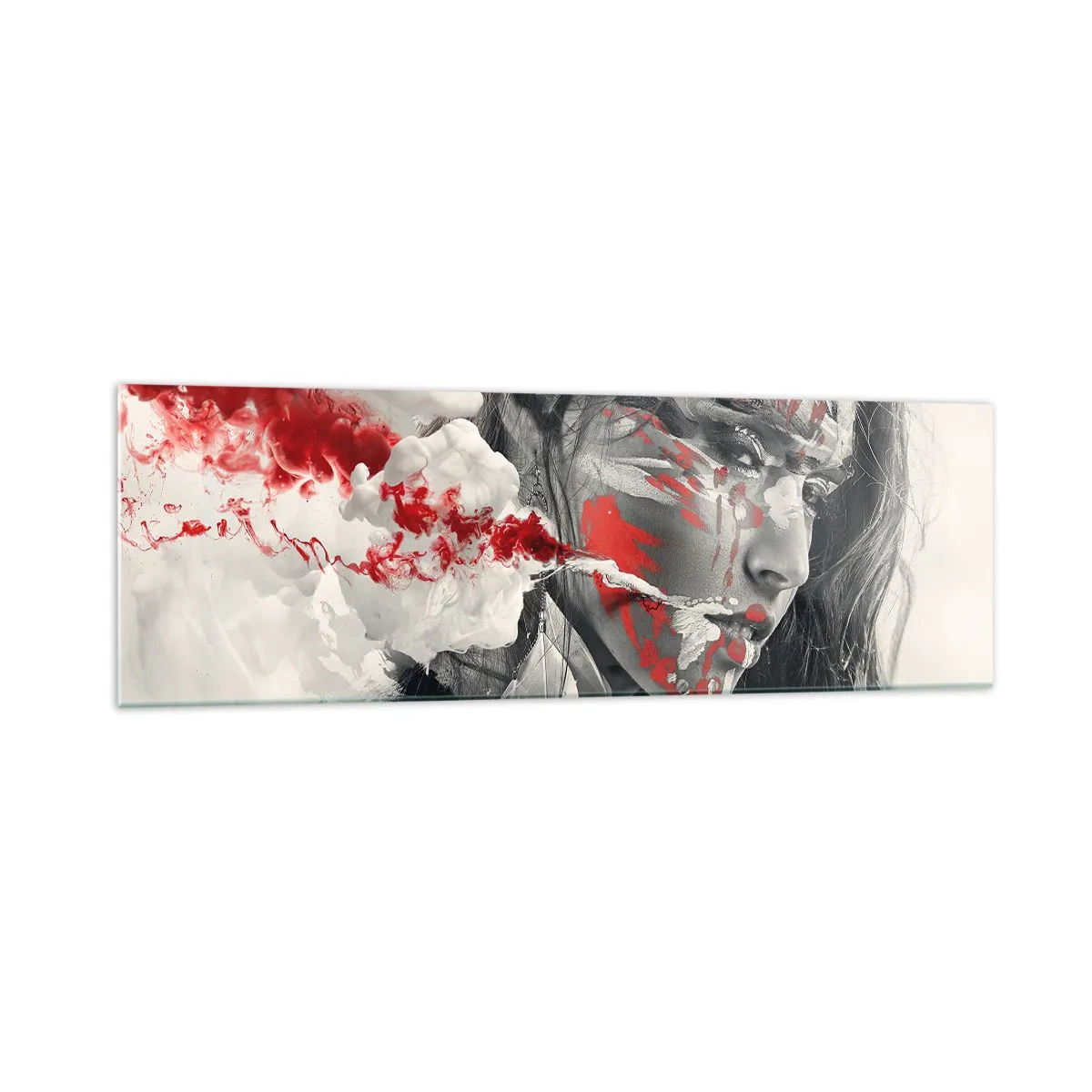 Glastavla - Bild på glas - Röd-vit absurdhet - 160x50 cm