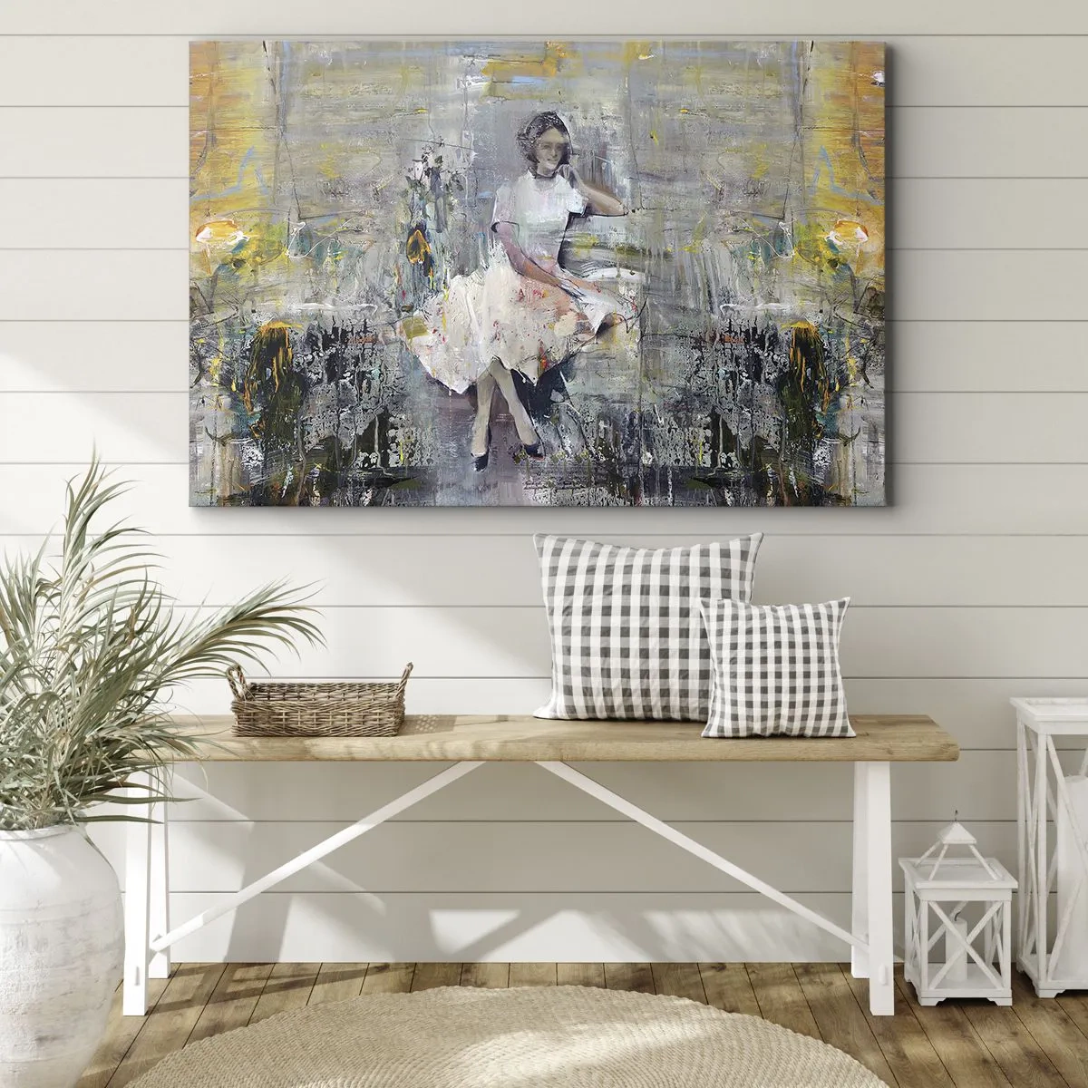Canvastavla - Bild på duk - Konstnärligt porträtt av en kvinna i pastellfärger - 70x50cm - Klassisk och modern - Modern väggdekoration för vardagsrum och sovrum ARTTOR