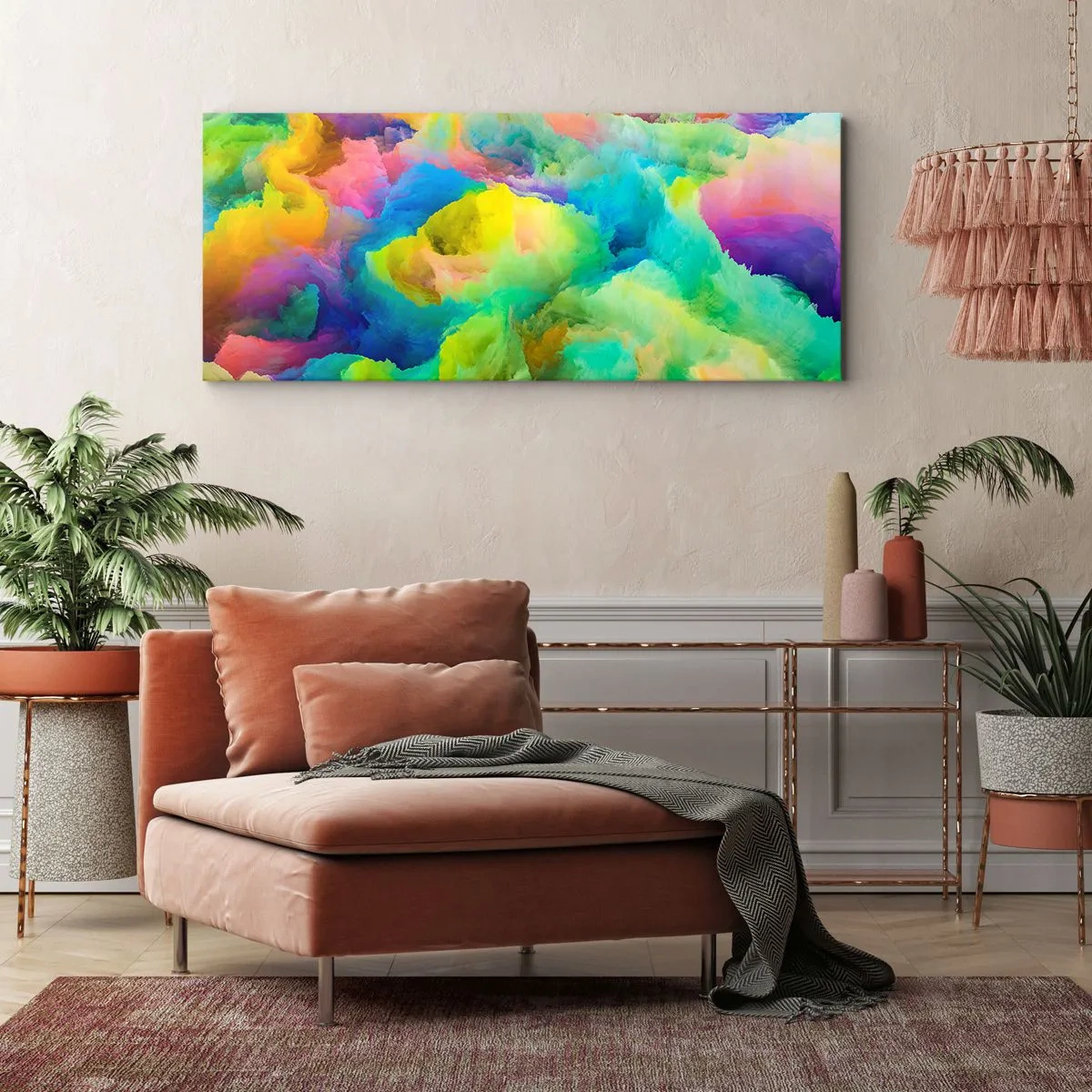 Canvastavla - Bild på duk - Regnbågsdun - 140x50 cm