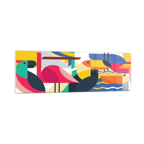 Glastavla - Bild på glas - Fågelparty - 160x50 cm