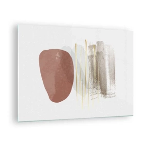 Glastavla - Bild på glas - Minimalistisk abstraktion med beige och bruna former - 70x50cm - Abstrakt pelargång - Modern väggdekoration för vardagsrum och sovrum ARTTOR
