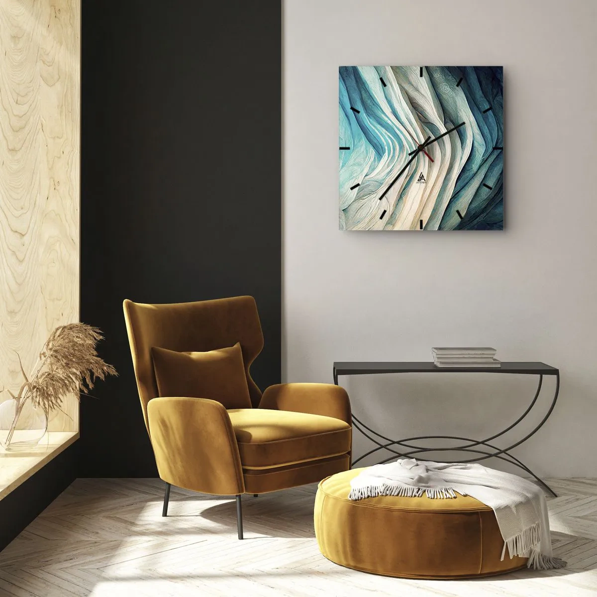 Väggklocka - Klocka på glas - Blå omättlighet - 40x40 cm