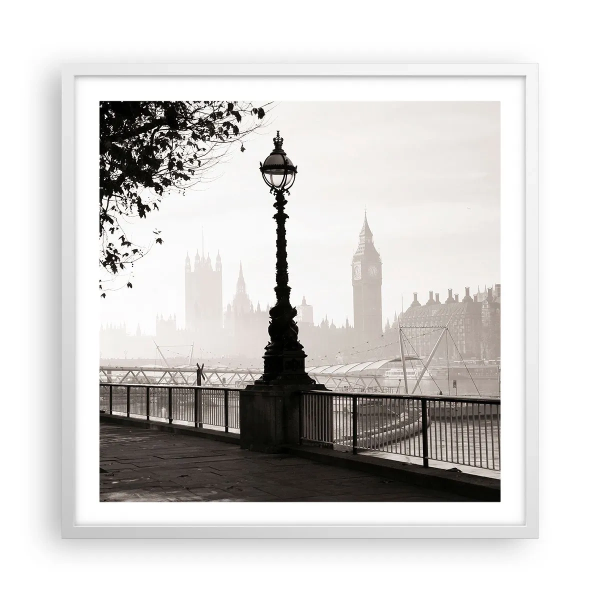 Affisch i vit ram - Morgon i London - 60x60 cm