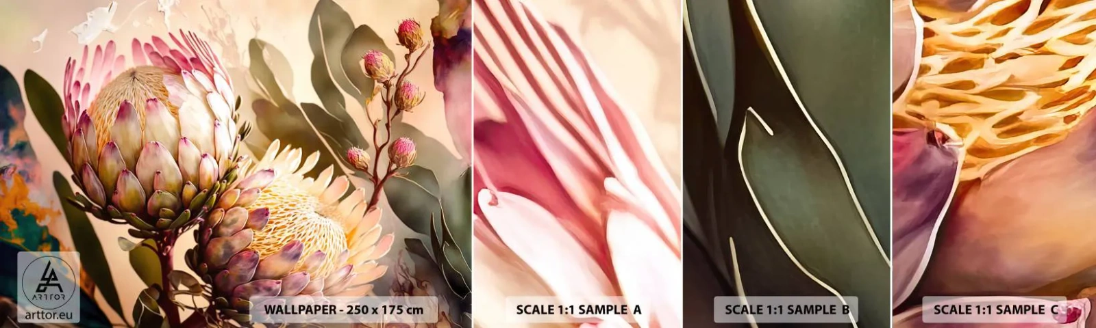 Provbit av självhäftande fototapet Deluxe Sticker - Ömsint omfamnad - Blommor, Växter, Botanik - 100x30 cm