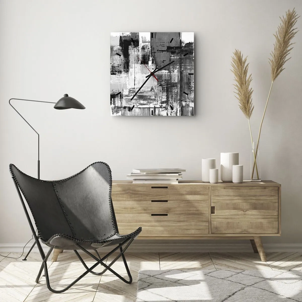 Väggklocka - Klocka på glas - Grått är vackert - 40x40 cm