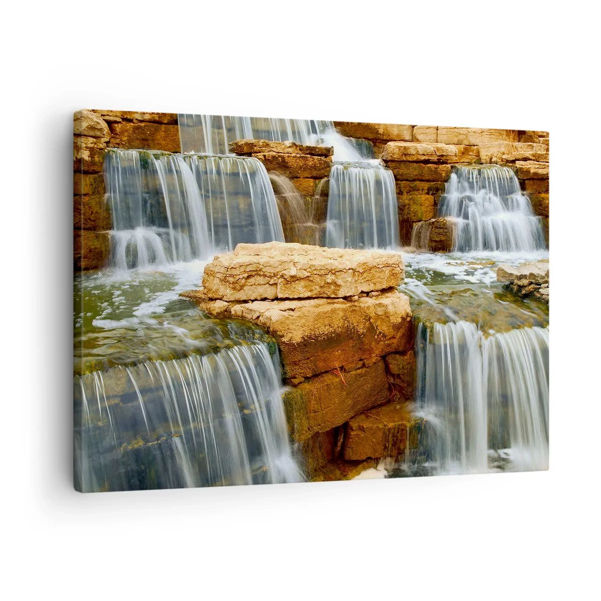 Canvastavla - Bild på duk - Ett vattenfall som rinner nerför stentrappor - 70x50cm - Trappan till himlen - Modern väggdekoration för vardagsrum och sovrum ARTTOR