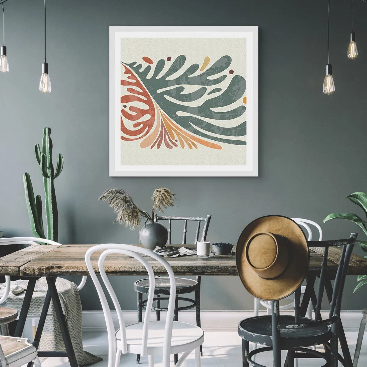 Affisch i vit ram - Flerfärgat blad - 60x60 cm