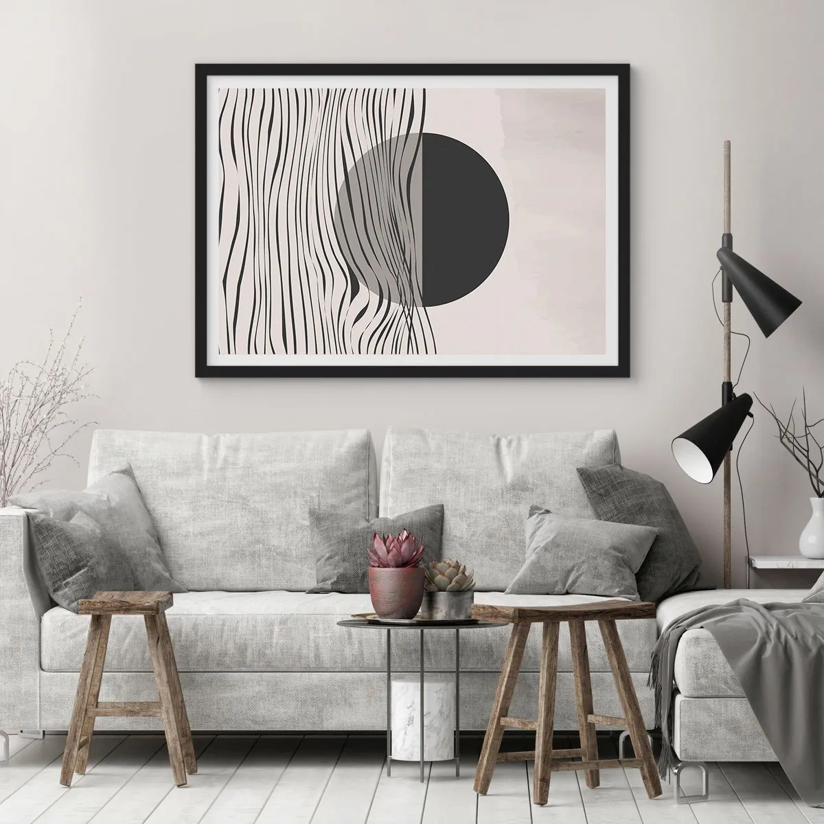 Affisch i svart ram - Halvdan komposition - 100x70 cm