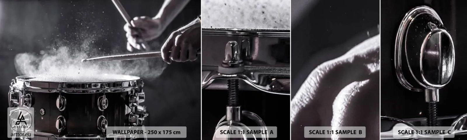 Provbit av självhäftande fototapet Deluxe Sticker - Musikens puls - musik, Ett musikinstrument, Trumma - 100x30 cm