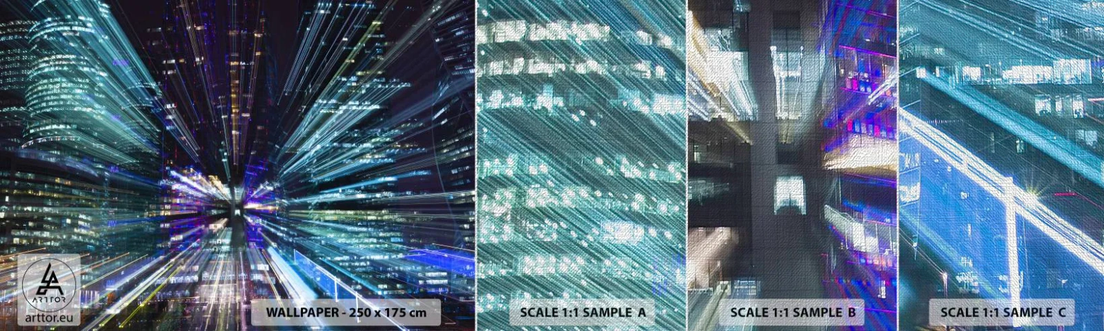 Provbit av fototapet Premium Canvas - Övergång till hyperrymden - Abstraktion, Stad, Grafik - 100x30 cm