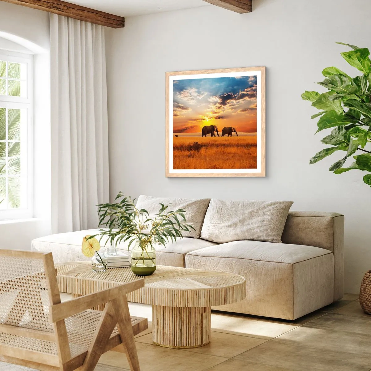 Affisch i ram av ljusek - Familjepromenad - 50x50 cm