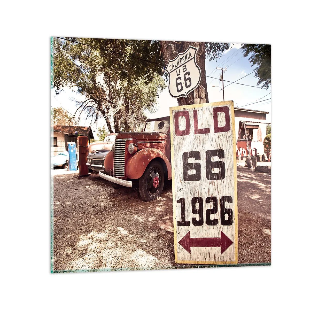 Glastavla - Bild på glas - Amerikanska provinsens legend - 70x70 cm