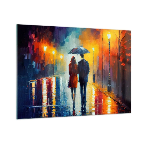 Glastavla - Bild på glas - Tillsammans - en färgglad natt - 100x70 cm