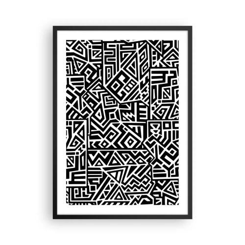Affisch i svart ram - Svartvitt geometriskt mönster i konstnärlig stil - 50x70cm - Prekolumbisk komposition - Modern väggdekoration för vardagsrum och sovrum ARTTOR