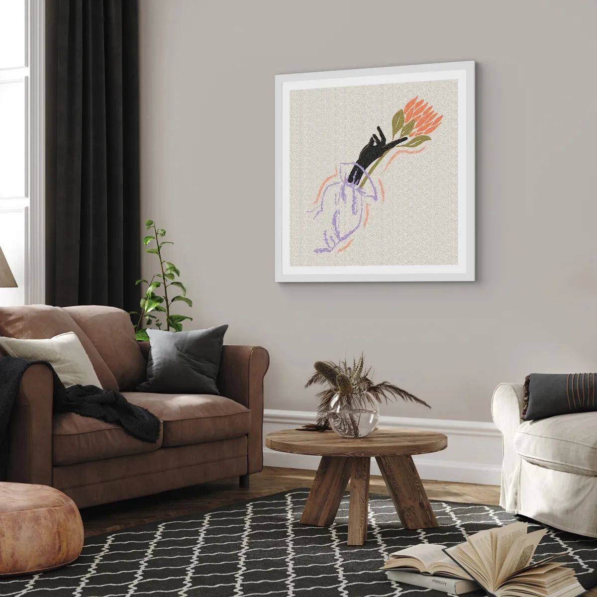 Affisch i vit ram - En systerlig beröring - 60x60 cm