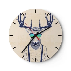 Väggklocka - Klocka på glas - Hjort i hipster-stil solglasögon - 30x30cm - Och vem väntade du på? - Modern väggdekoration för vardagsrum, kök och sovrum ARTTOR