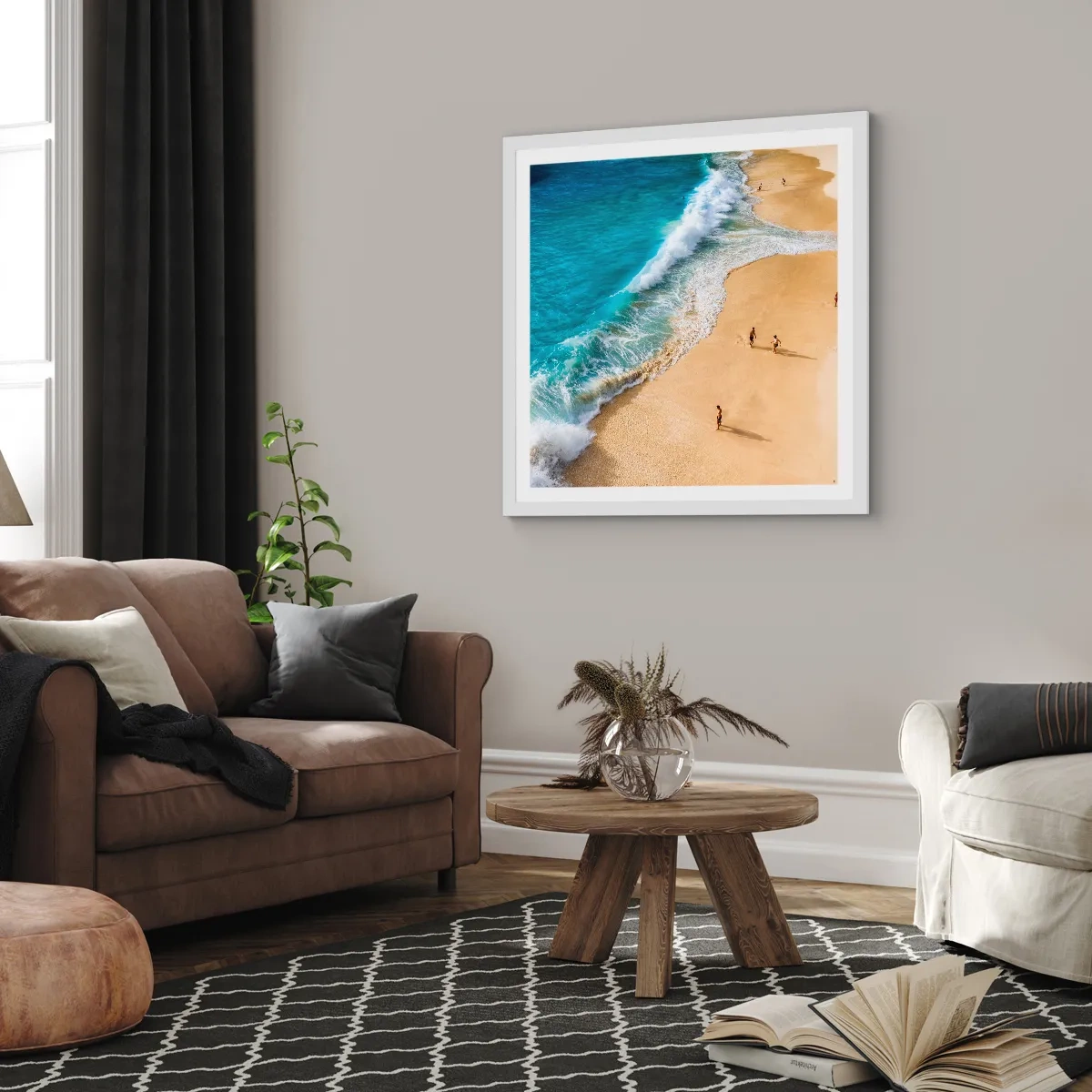 Affisch i vit ram - Och sedan solen, stranden... - 60x60 cm