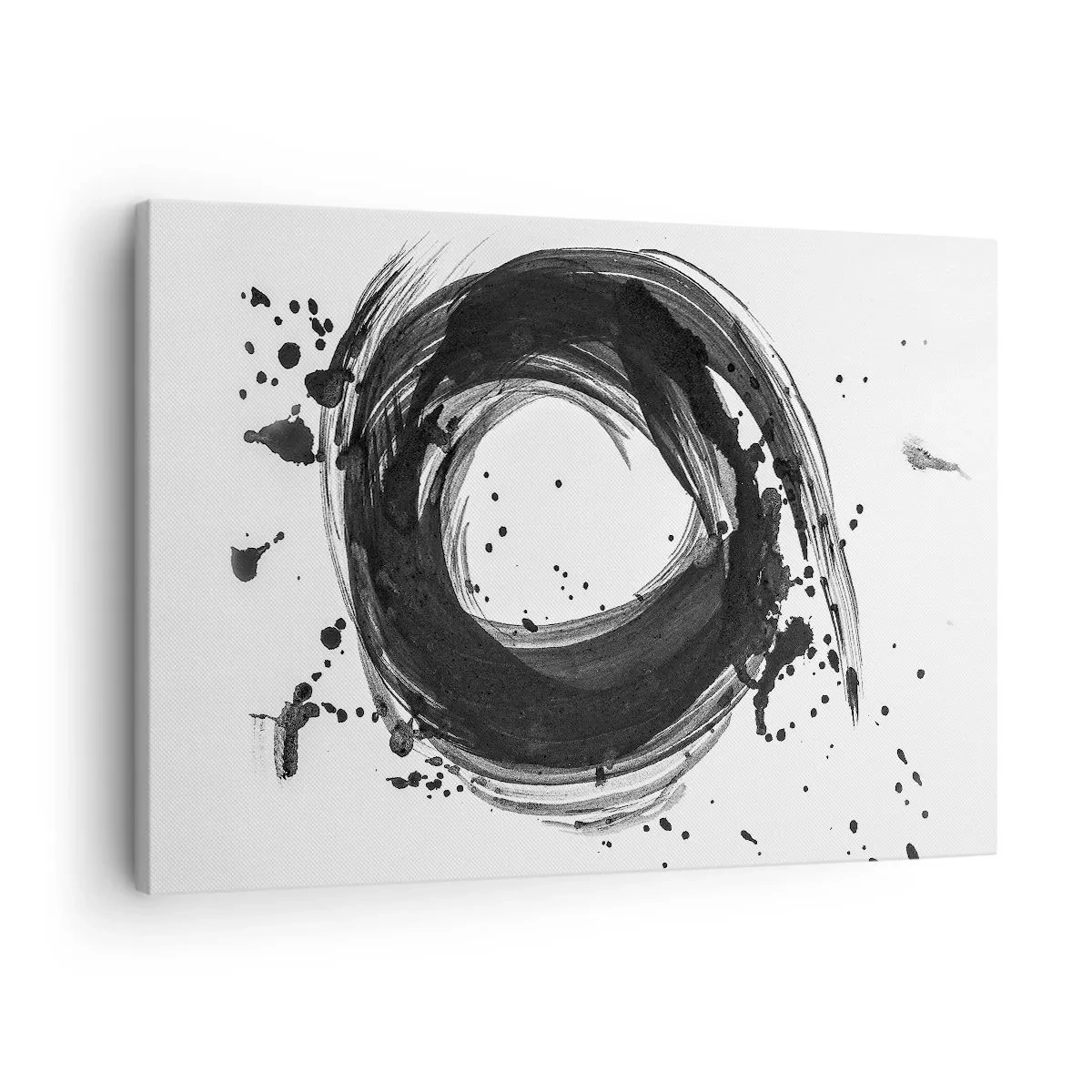 Canvastavla - Bild på duk - Svart abstraktion i form av en cirkel på en vit bakgrund - 70x50cm - Skapandets virvel - Modern väggdekoration för vardagsrum och sovrum ARTTOR