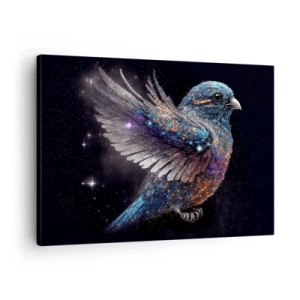 Canvastavla - Bild på duk - En sparv i rymdåldersstil med diamantglans - 70x50cm - Diamant sparv - Modern väggdekoration för vardagsrum och sovrum ARTTOR