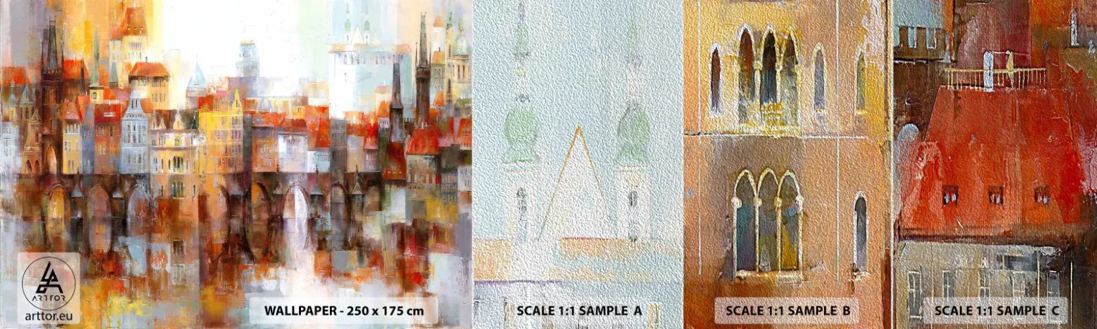 Provbit av fototapet Premium Sand - Vackert under bron - Stad, Prag, Arkitektur - 100x30 cm