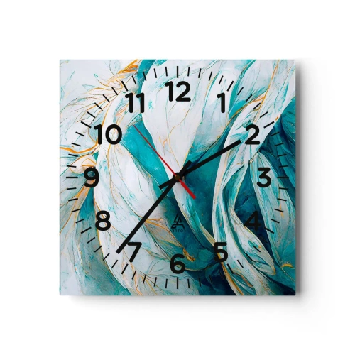 Väggklocka - Klocka på glas - Blå abstraktion med guldmotiv - 30x30 cm