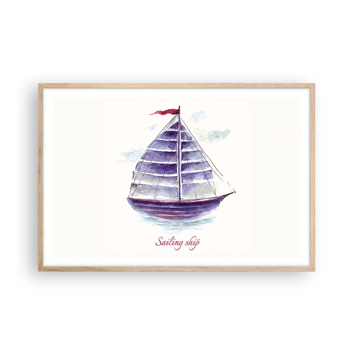 Affisch i ram av ljusek - Fulla seglar och lugnt vatten - 91x61 cm