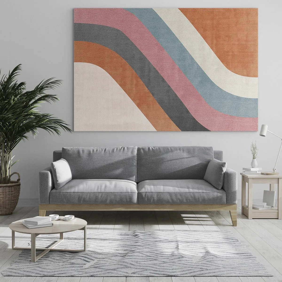 Glastavla - Bild på glas - Färgglada diagonala ränder på en ljus bakgrund - 70x50cm - Diagonal komposition - rörelse - Modern väggdekoration för vardagsrum och sovrum ARTTOR