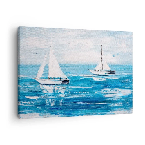 Canvastavla - Bild på duk - Yachter på det blå havet i konstnärlig stil - 70x50cm - Med en vän vid din sida - Modern väggdekoration för vardagsrum och sovrum ARTTOR