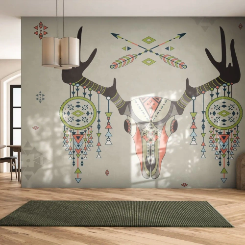 Fototapet Premium Sand - Indianjägares trofé - Abstraktion, Rådjur, Boho - 450x315 cm