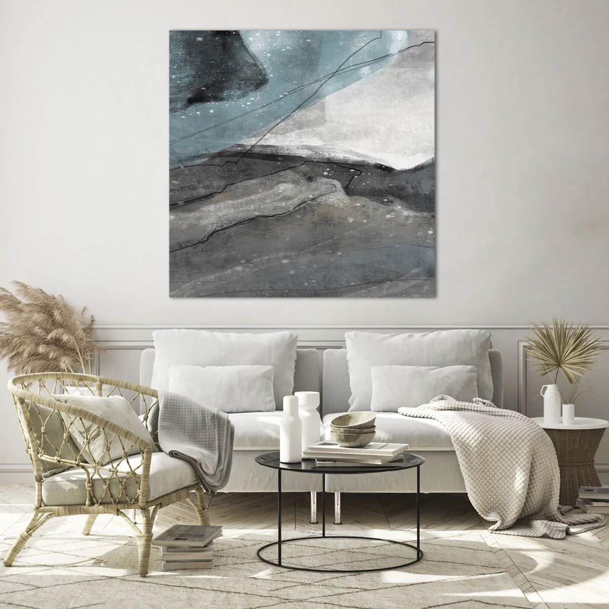 Glastavla - Bild på glas - Abstraktion: stenar och is - 40x40 cm