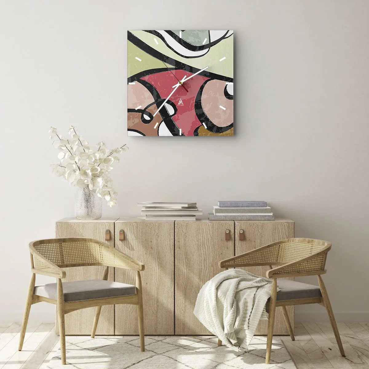 Väggklocka - Klocka på glas - Pirouetter bland färger - 40x40 cm