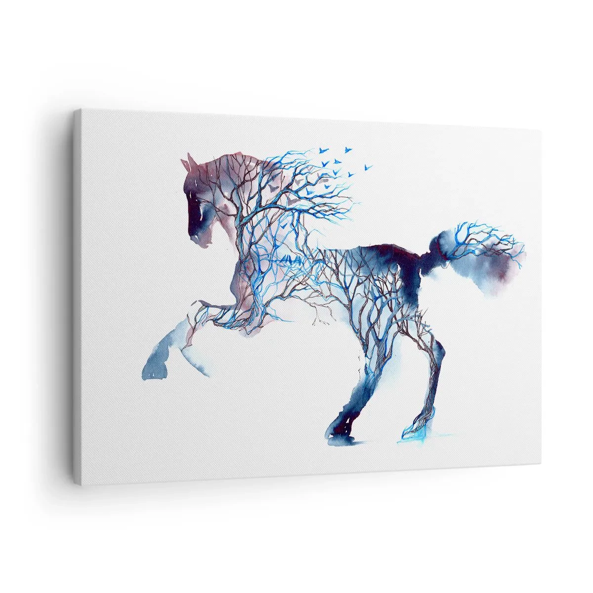 Canvastavla - Bild på duk - Konstnärlig hästgrafik med träd- och fågelmotiv - 70x50cm - Som om skogen rört sig - Modern väggdekoration för vardagsrum och sovrum ARTTOR