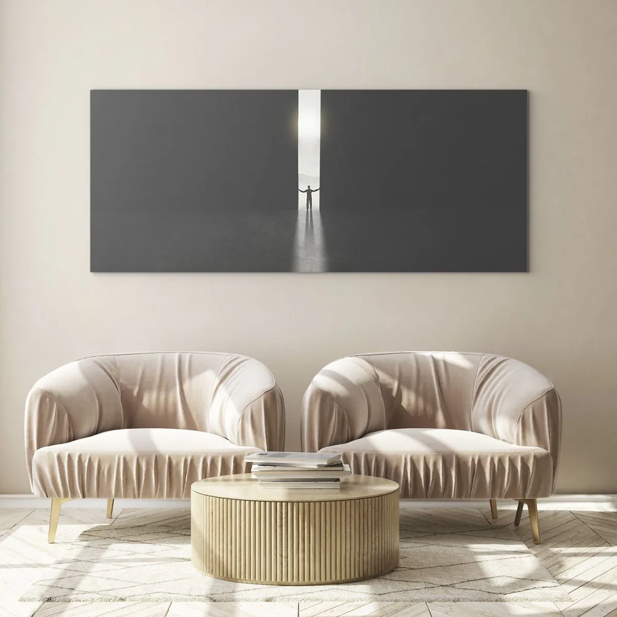 Glastavla - Bild på glas - Ett steg mot den ljusa framtiden - 140x50 cm