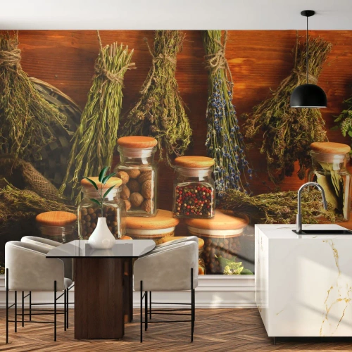 Självhäftande Fototapet Deluxe Sticker - Trolldom i köket - Gastronomi, Torkade örter, Kryddor - 200x140 cm