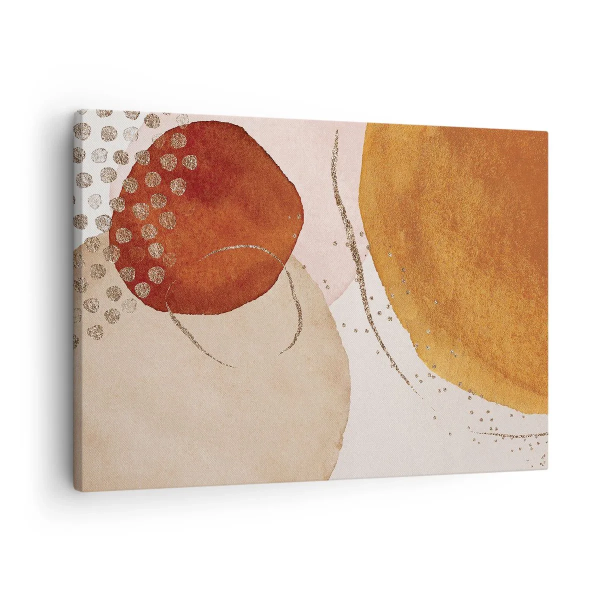 Canvastavla - Bild på duk - Abstrakta former i varma nyanser av brunt och guld - 70x50cm - Rundhet och rörelse - Modern väggdekoration för vardagsrum och sovrum ARTTOR
