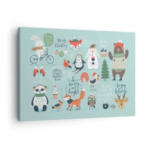 Canvastavla - Bild på duk - Julillustration av djur i vinteratmosfär - 70x50cm - Må det alltid vara jul! - Modern väggdekoration för vardagsrum och sovrum ARTTOR