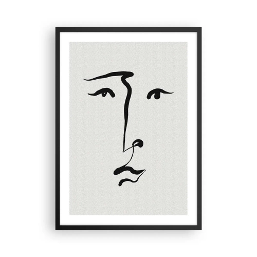 Affisch i svart ram - Minimalistisk ansiktsillustration i ett penseldrag - 50x70cm - Porträtt med ett streck - Modern väggdekoration för vardagsrum och sovrum ARTTOR