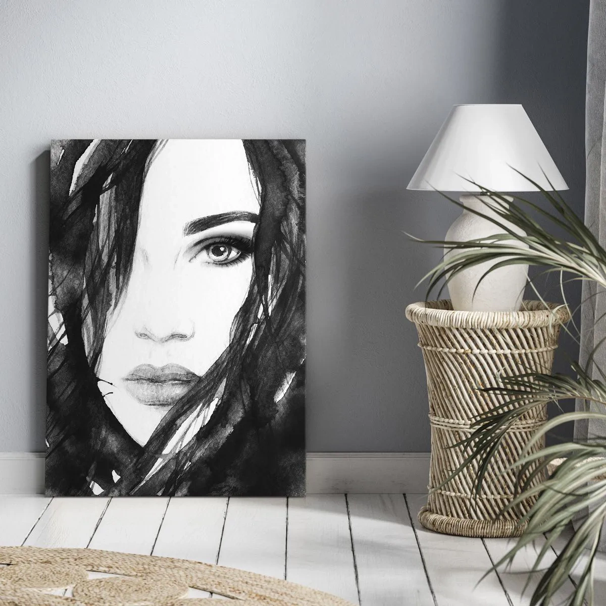 Canvastavla - Bild på duk - En damportätt i svart och vit - 50x70 cm