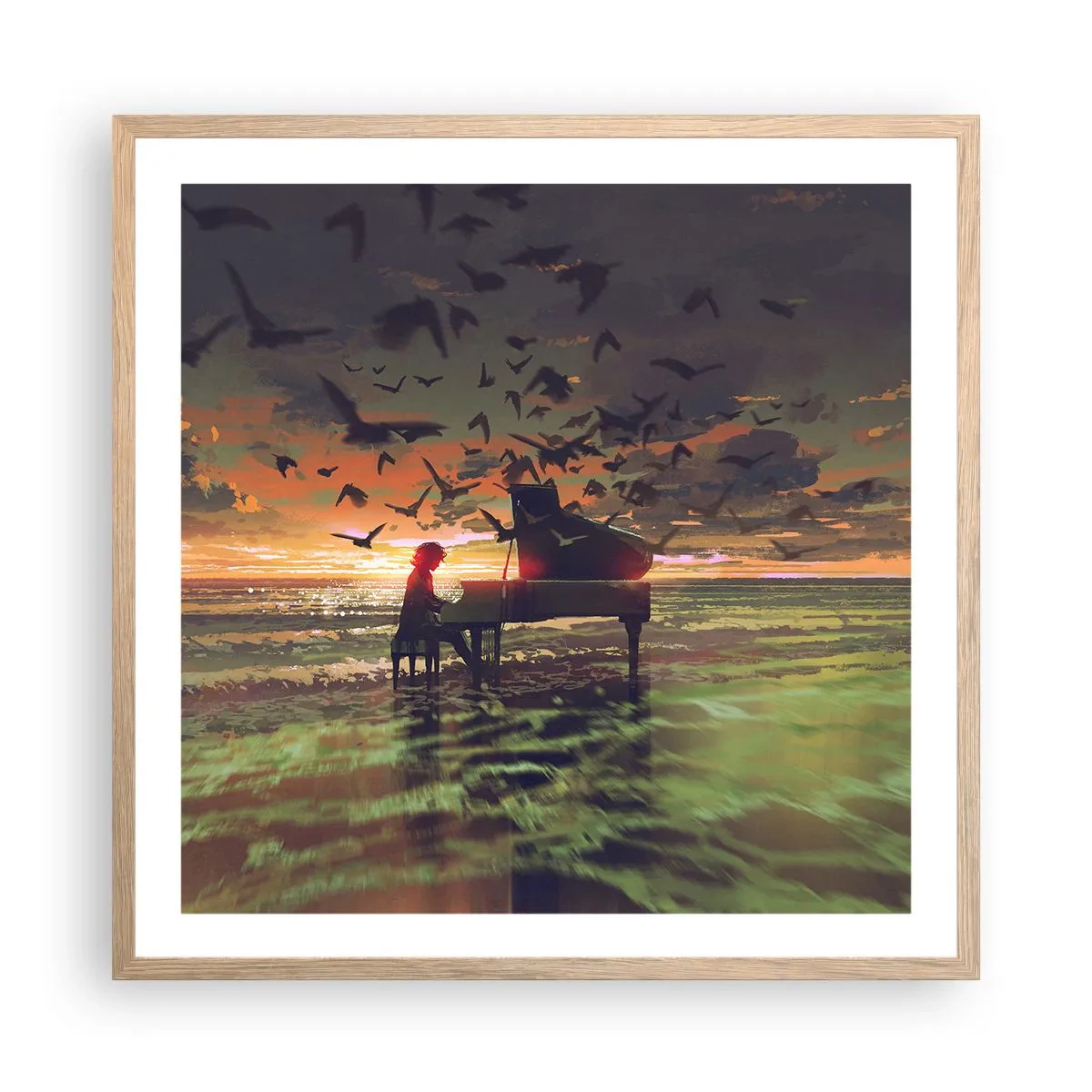 Affisch i ram av ljusek - Konsert för piano och vågor - 60x60 cm