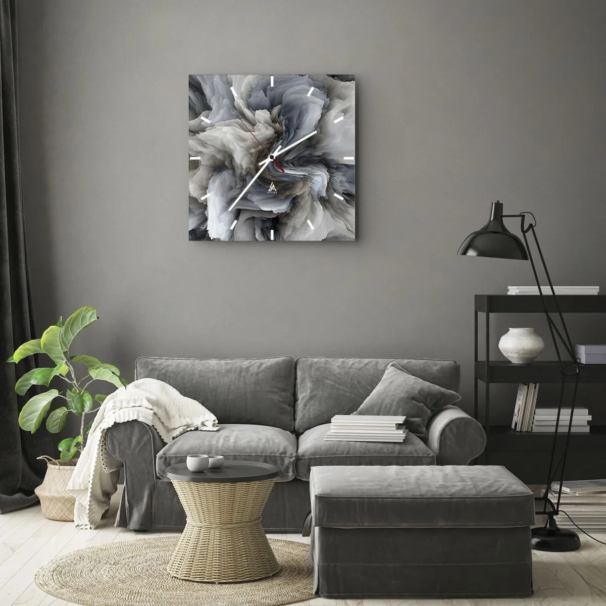 Väggklocka - Klocka på glas - Sten och blomma - 40x40 cm