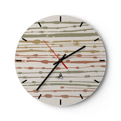 Väggklocka - Klocka på glas - Färgglada linjer och fläckar i en horisontell rytm mot en ljus bakgrund - 30x30cm - Musikalisk färgnotation - Modern väggdekoration för vardagsrum, kök och sovrum ARTTOR
