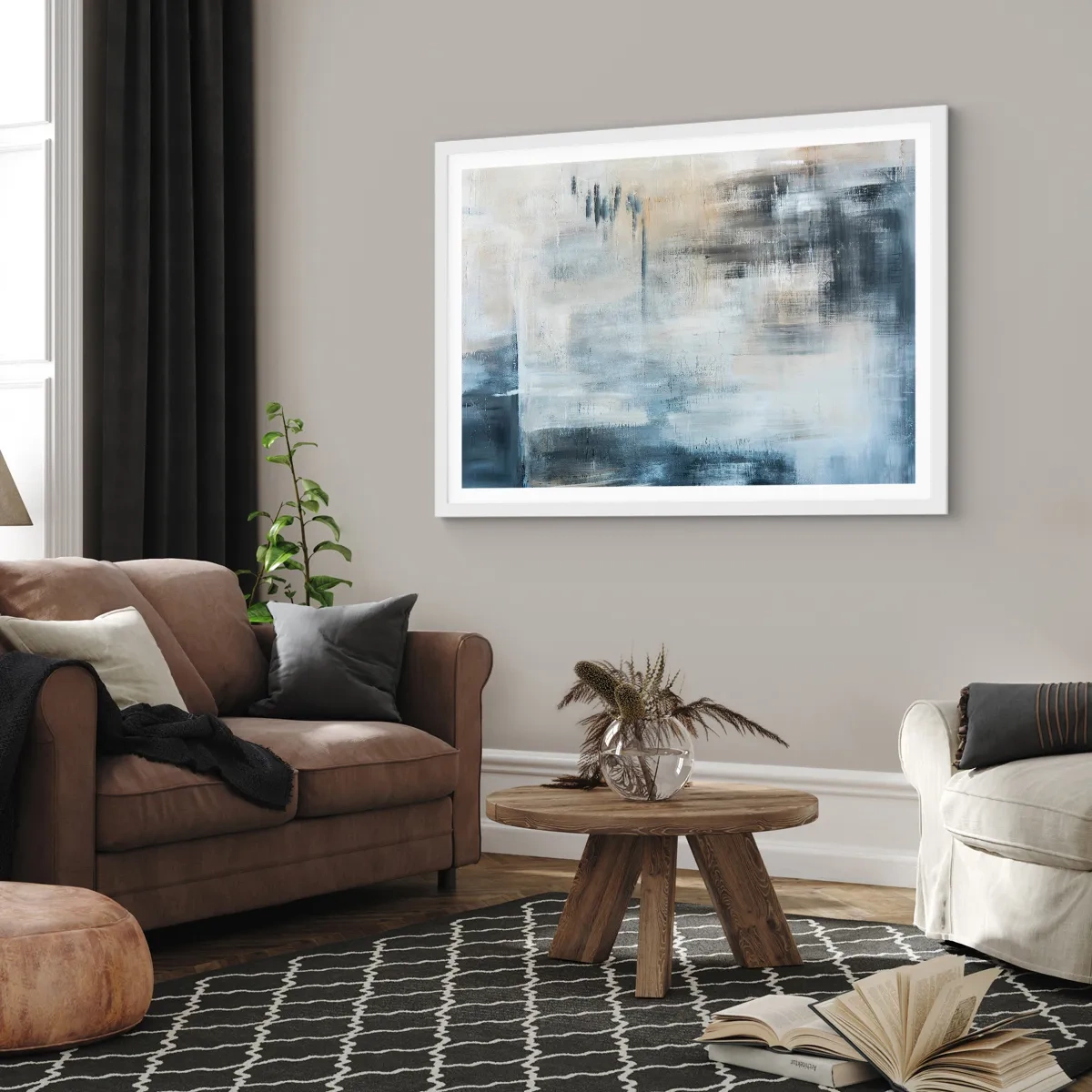 Affisch i vit ram - Bakom en blå slöja - 91x61 cm