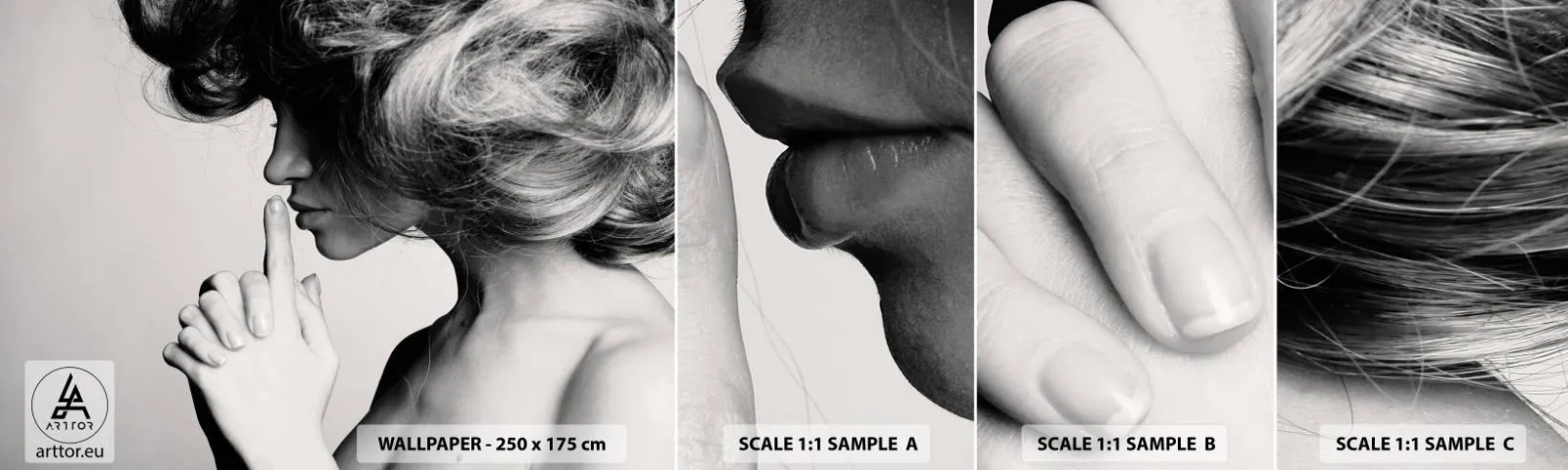 Fototapet Prov Standard Eco - Lyssnar på sig själv - Kvinna, Modell, Kvinnans ansikte - 100x30 cm