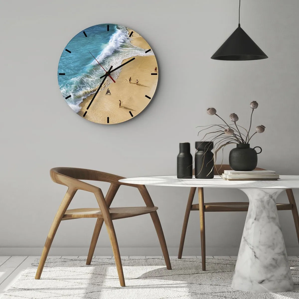 Väggklocka - Klocka på glas - Och sedan solen, stranden... - 30x30 cm