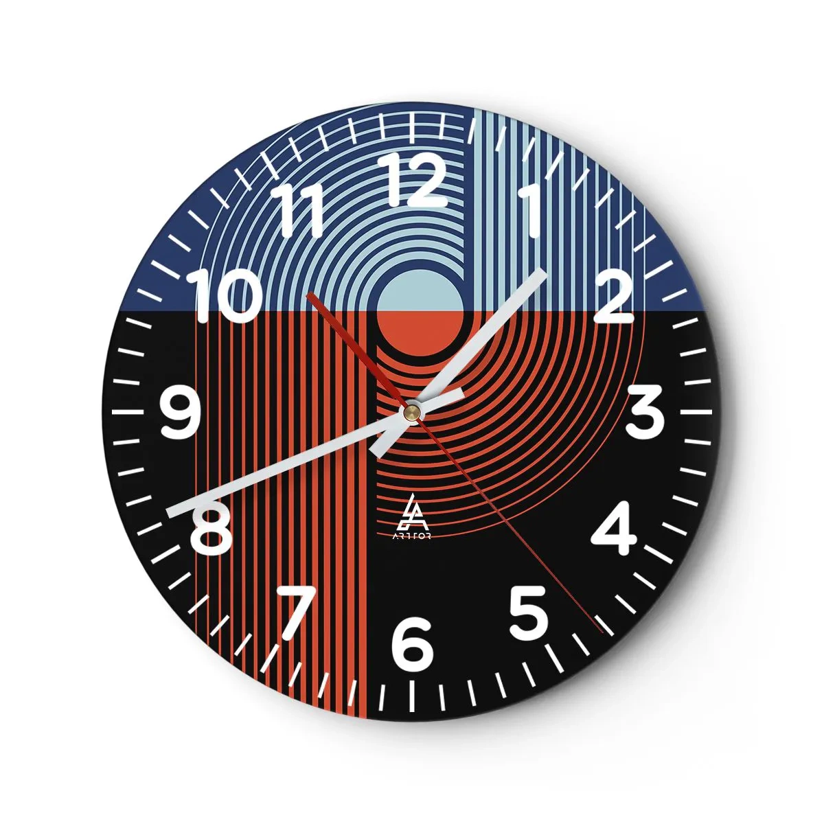 Väggklocka - Klocka på glas - I en geometrisk kläm - 40x40 cm