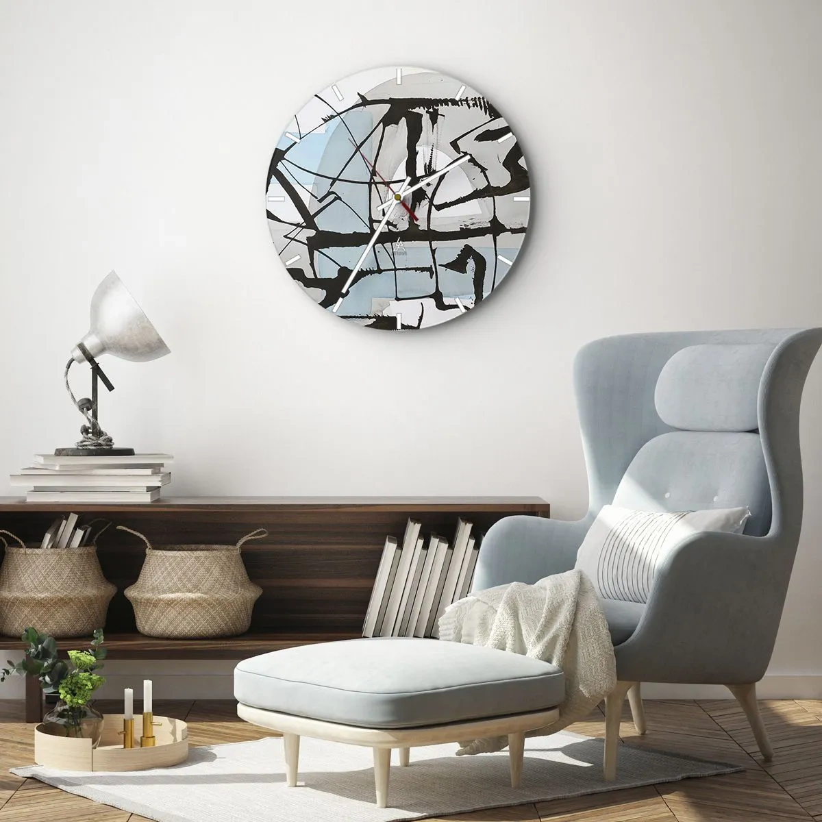 Väggklocka - Klocka på glas - Blått trots allt - 40x40 cm