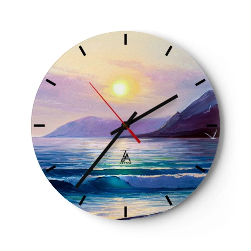 Väggklocka - Klocka på glas - Havslandskap med solnedgången - 30x30cm - Vattnets och luftens kristall - Modern väggdekoration för vardagsrum, kök och sovrum ARTTOR