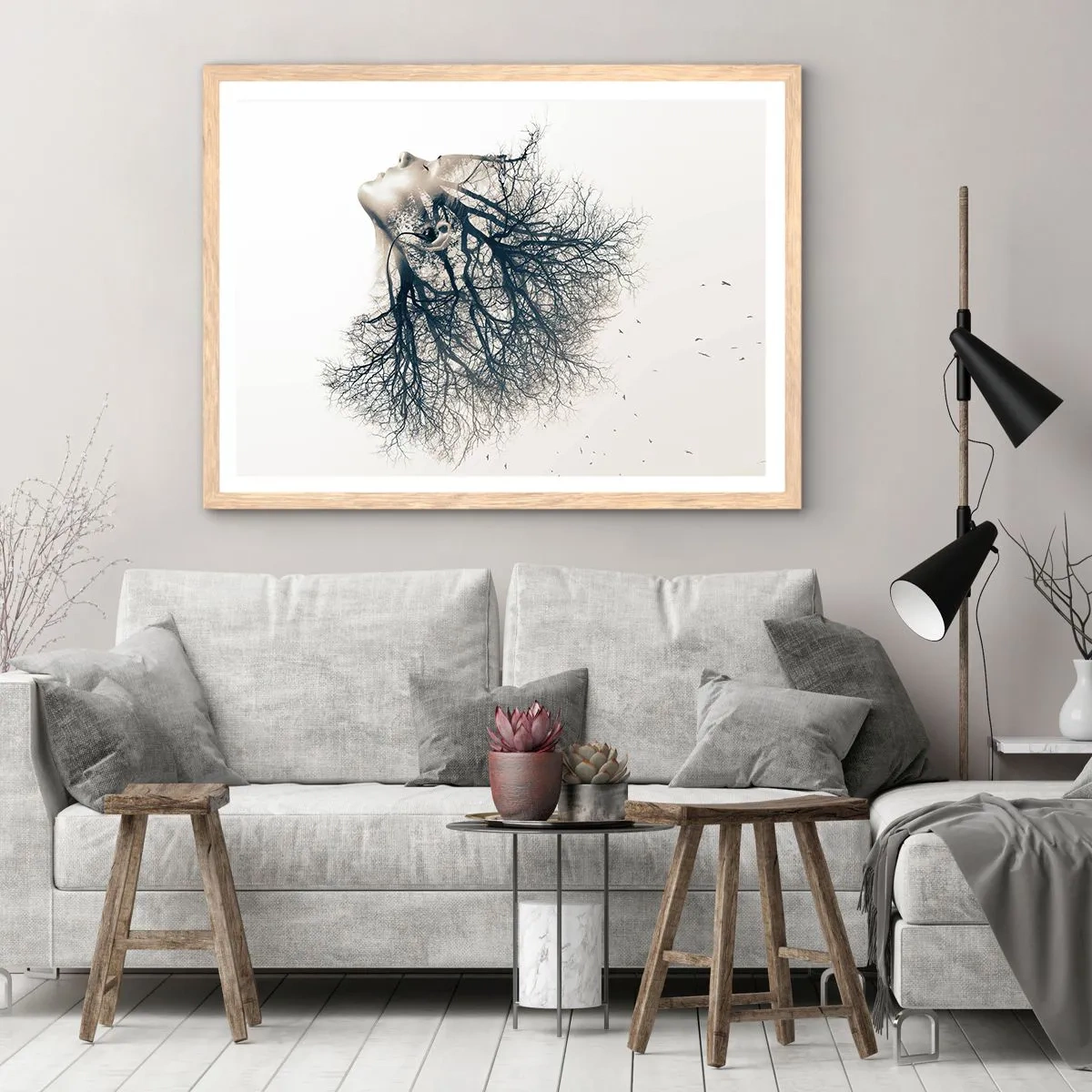 Affisch i ram av ljusek - Lyssnar på trädens viskningar - 91x61 cm