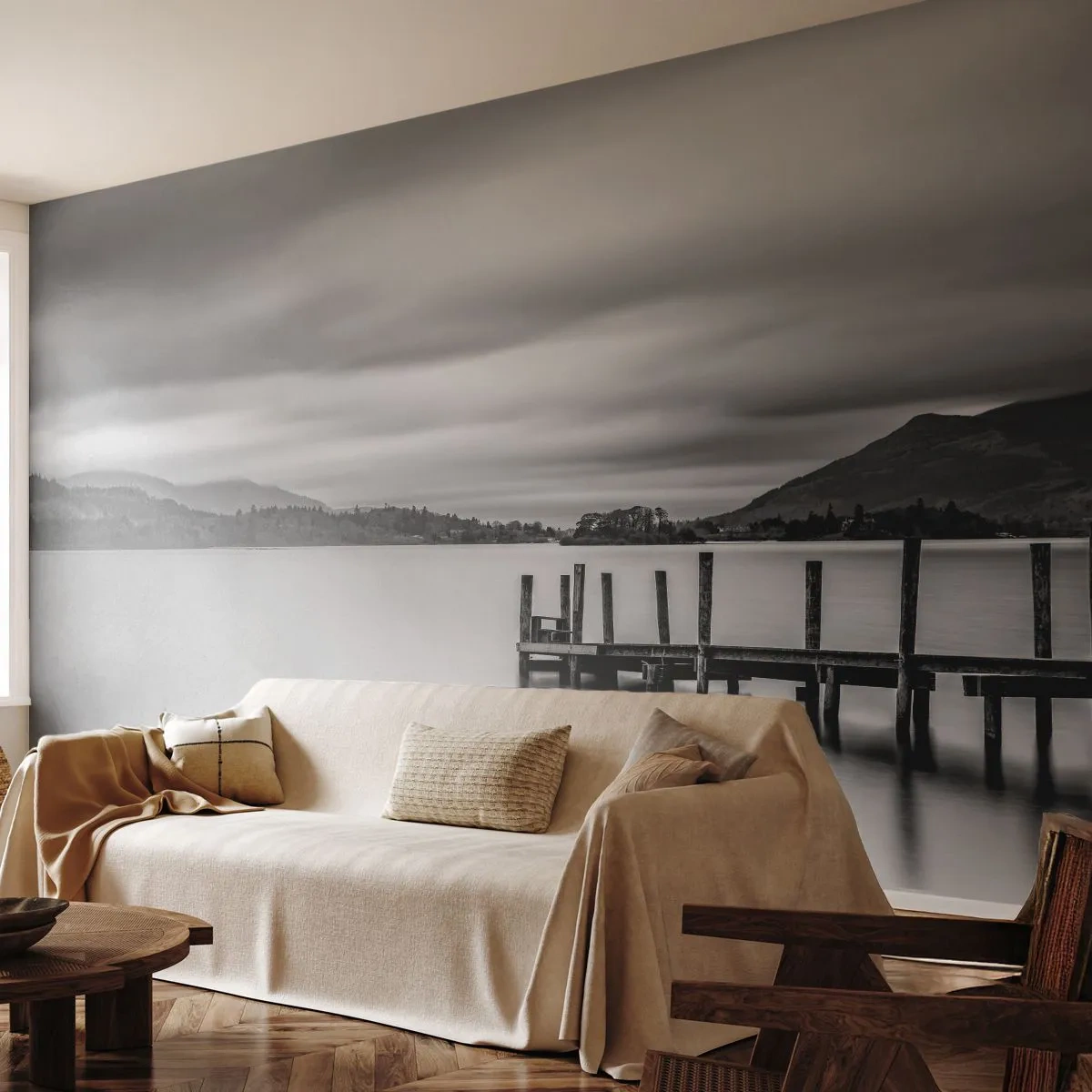 Fototapet Premium Canvas - Mildhet och styrka - Landskap, Sjö, Träbro - 450x315 cm