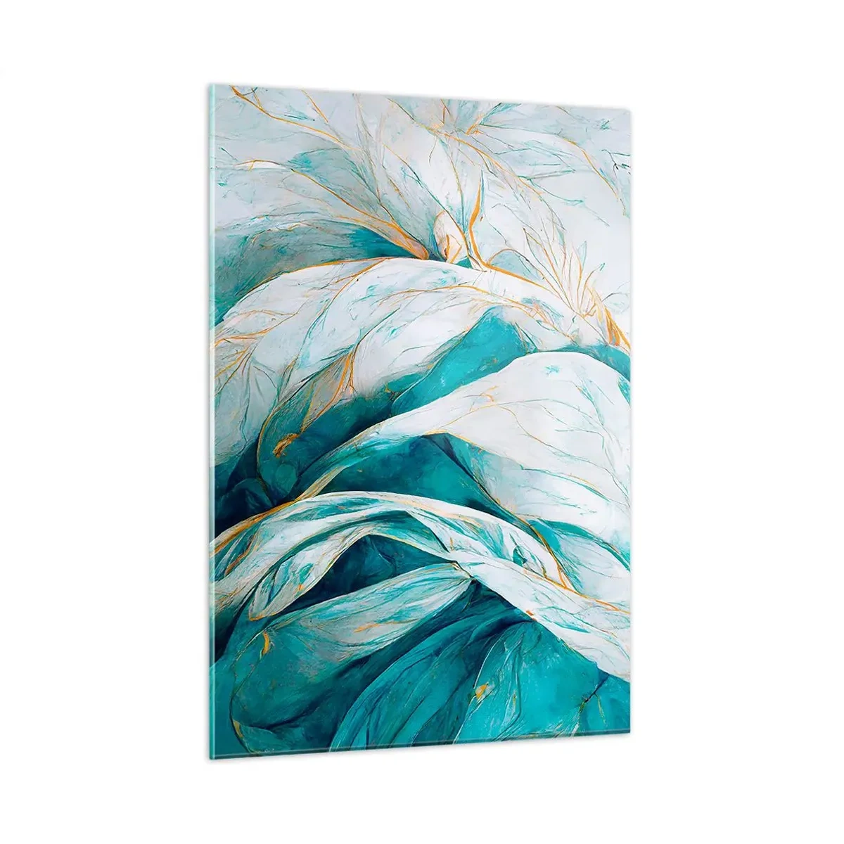 Glastavla - Bild på glas - Blå abstraktion med guldmotiv - 50x70 cm